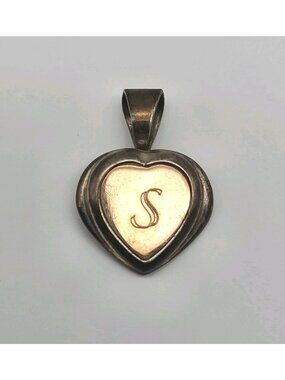 Vintage 14K Sterling Silver Heart Pendant S Initial Love Gift
